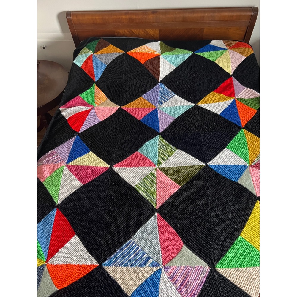 Vintage Handmade Blanket Quilt Multicolor Pinwheel Patchwork Geometric Retro 70s